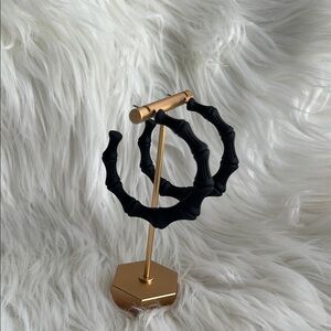Elegant Black Bamboo Hoop Earrings